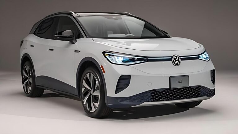 2025 Volkswagen ID4 electric SUV front view with modern design and LED lights