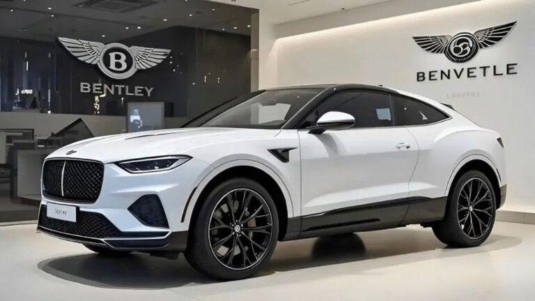 Bentley 2026 electric SUV front view with luxury design and futuristic LED lights